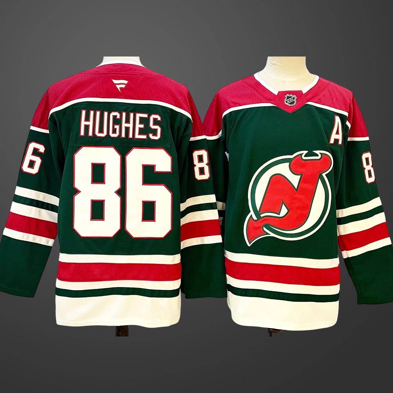 Men's New Jersey Devils #86 Jack Hughes GreenRed 2024-25 With A Patch Stitched Hockey Jersey