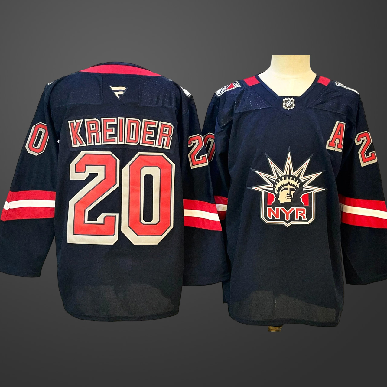 Men's New York Rangers #20 Chris Kreider Navy 2024-25 With A Patch Stitched Hockey Jersey