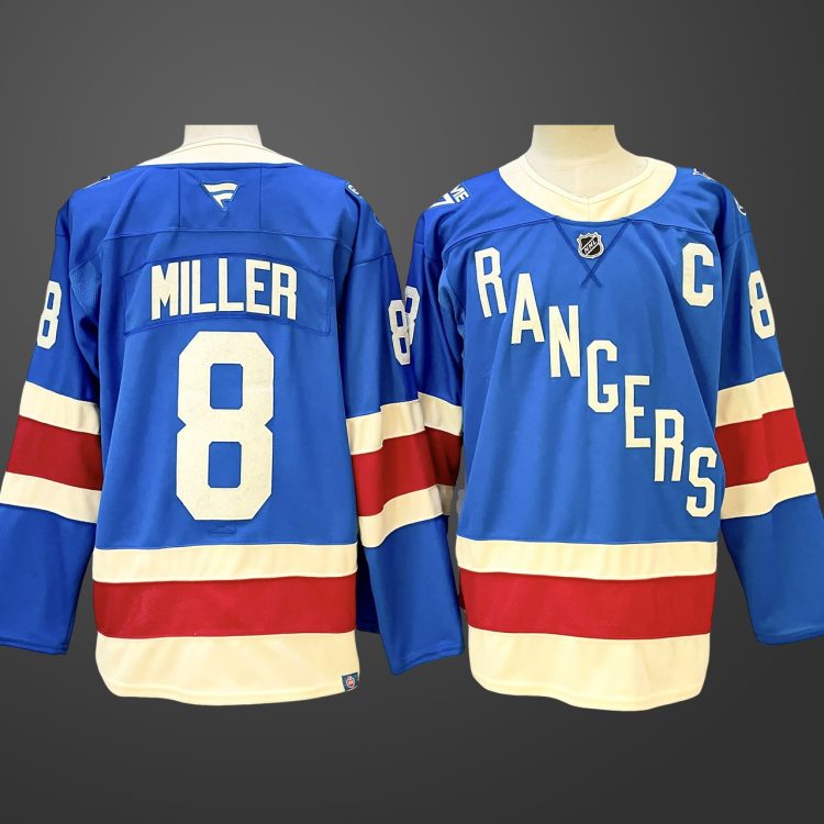 Men's New York Rangers #8 JT Miller Blue Centennial With C Patch Stitched Hockey Jersey
