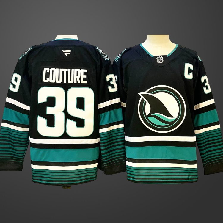 Men's San Jose Sharks #39 Logan Couture Black 2024-25 With C Patch Alternate Stitched Jersey
