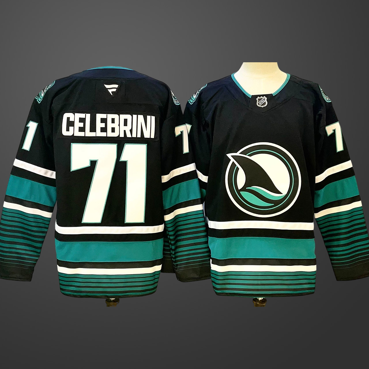 Men's San Jose Sharks #71 Macklin Celebrini Black 2024-25 Alternate Stitched Hockey Jersey