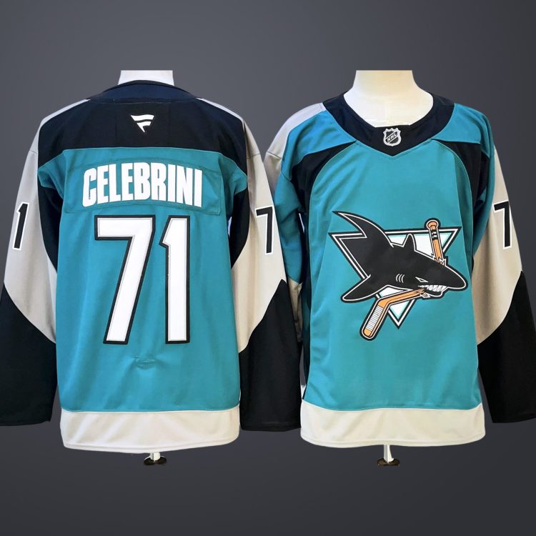 Men’s San Jose Sharks Macklin Celebrini #71 Green White jersey