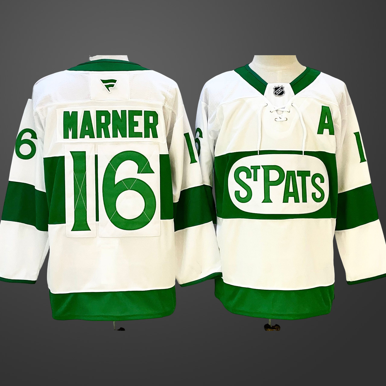 Men's Toronto Maple Leafs #16 Mitchell Marner WhiteGreen 2024-25 With A Patch Stitched Jersey