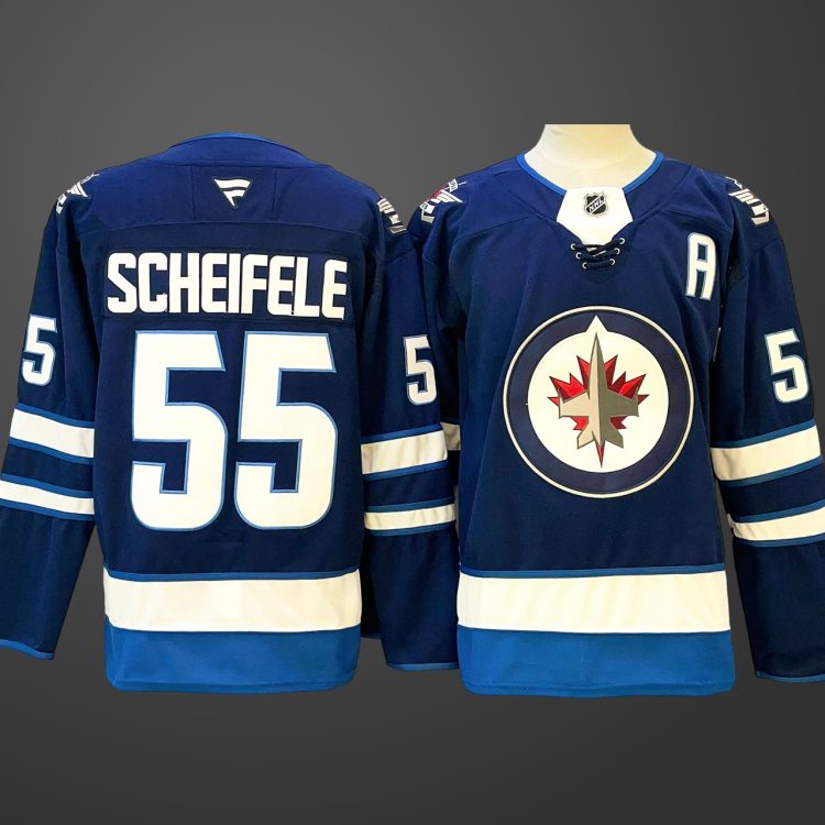 Men's Winnipeg Jets #55 Mark Scheifele Navy 2024-25 With A Patch Home Stitched Hockey Jersey