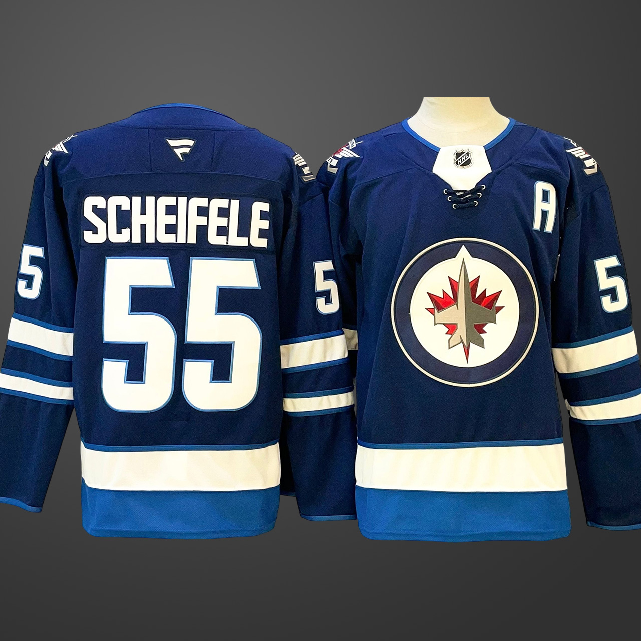 Men's Winnipeg Jets #55 Mark Scheifele Navy 2024-25 With A Patch Home Stitched Hockey Jersey