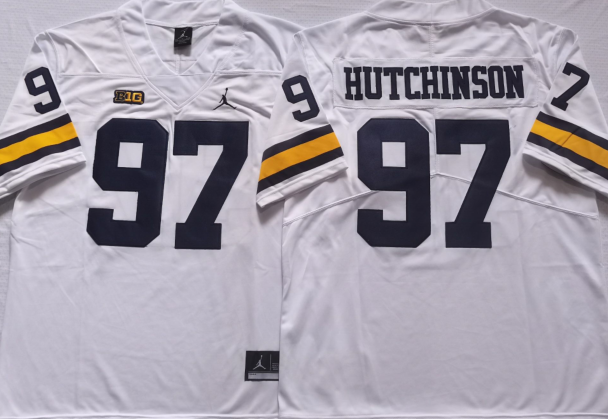 Michigan Wolverines White #97 HUTCHINSON Stitched Jersey