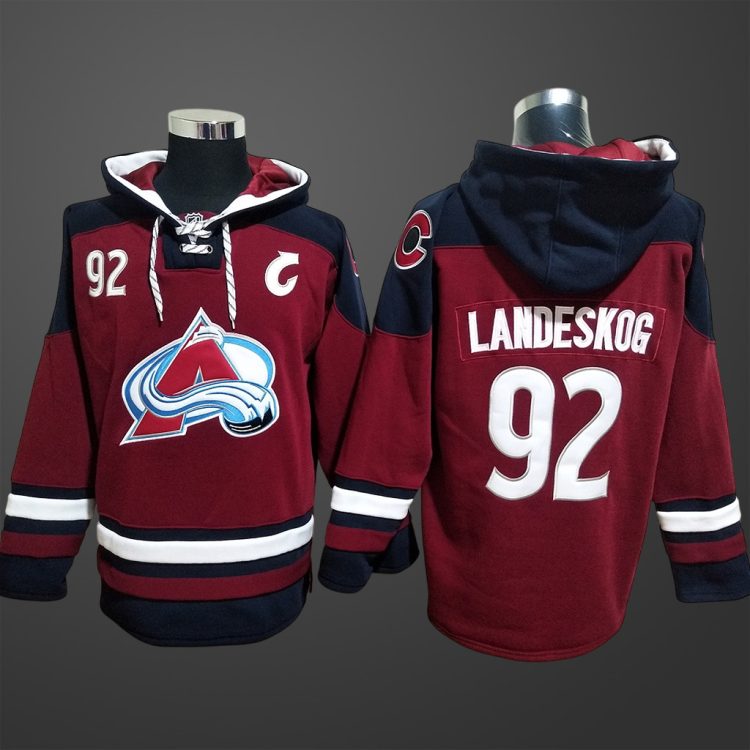 Men's Colorado Avalanche #92 Landeskog All Stitched Hoodie