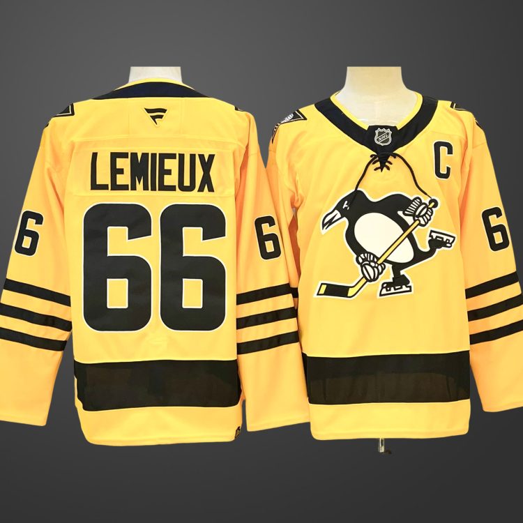 Men's Pittsburgh Penguins #66 Mario Lemieux Gold 2025/26 With C Patch Alternate Stitched Hockey Jersey