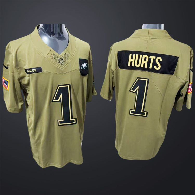 Men's Philadelphia Eagles #1 Hurts Salute to service 2025 jersey