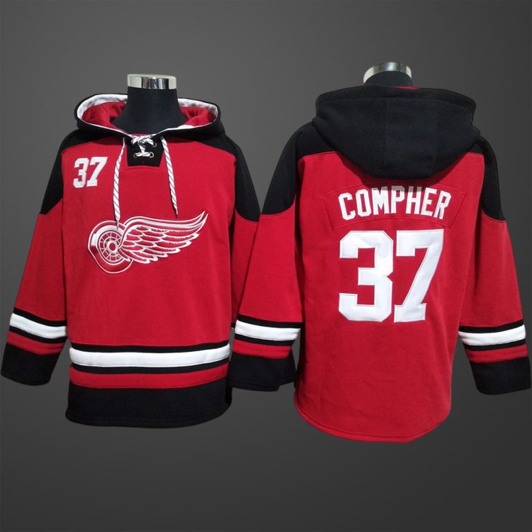 Men’s Detroit Red Wings #37 COMPHER Stitched Hoodie