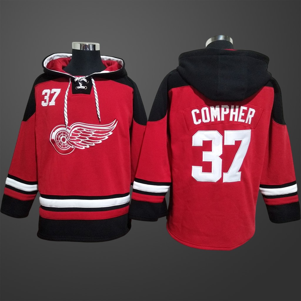 Men’s Detroit Red Wings #37 COMPHER Stitched Hoodie
