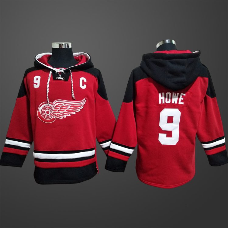 Men’s Detroit Red Wings #9 Gordie Howe Stitched Hoodie