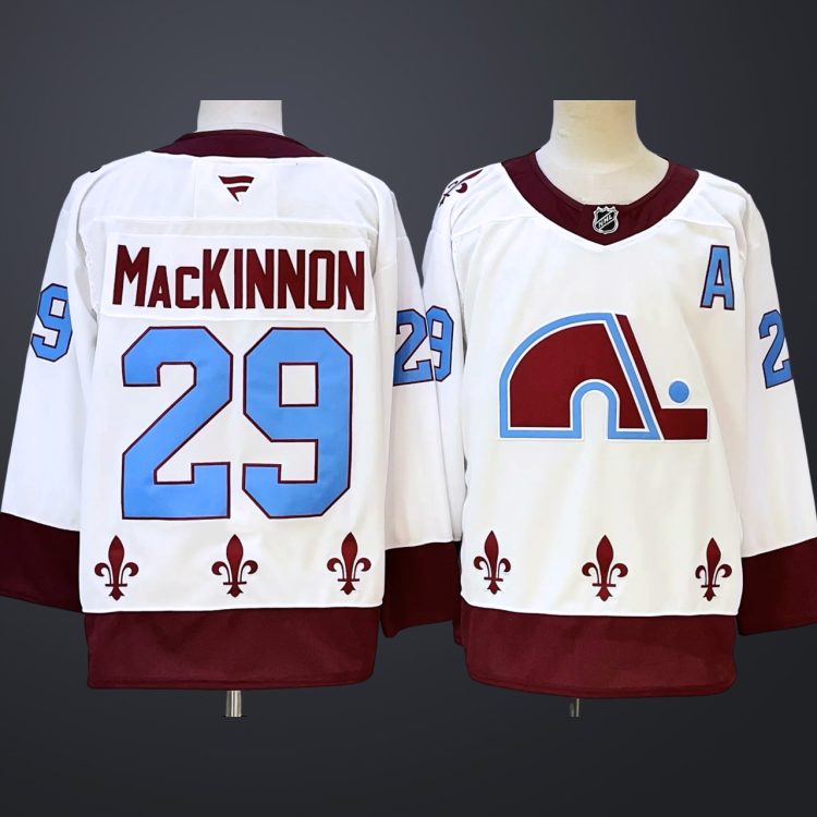 Men’s Colorado Avalanche #29 Nathan MacKinnon White A Patch Stitched Jersey