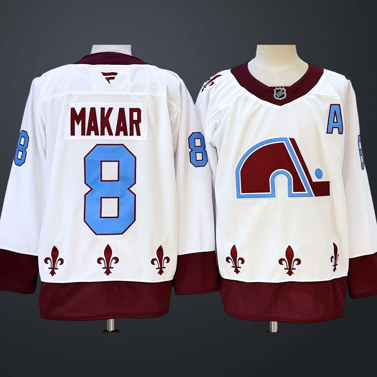 Men’s Colorado Avalanche #8 Cale Makar White A Patch Stitched Jersey