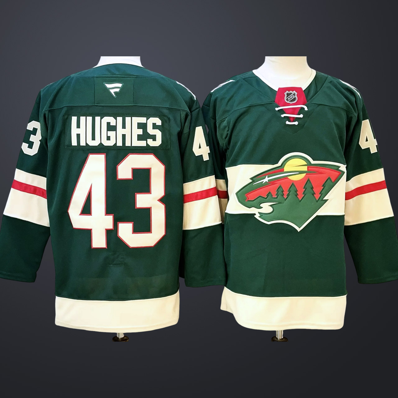 Men's Minnesota Wild #43 Quinn Hughes Green Stitched Jersey 1