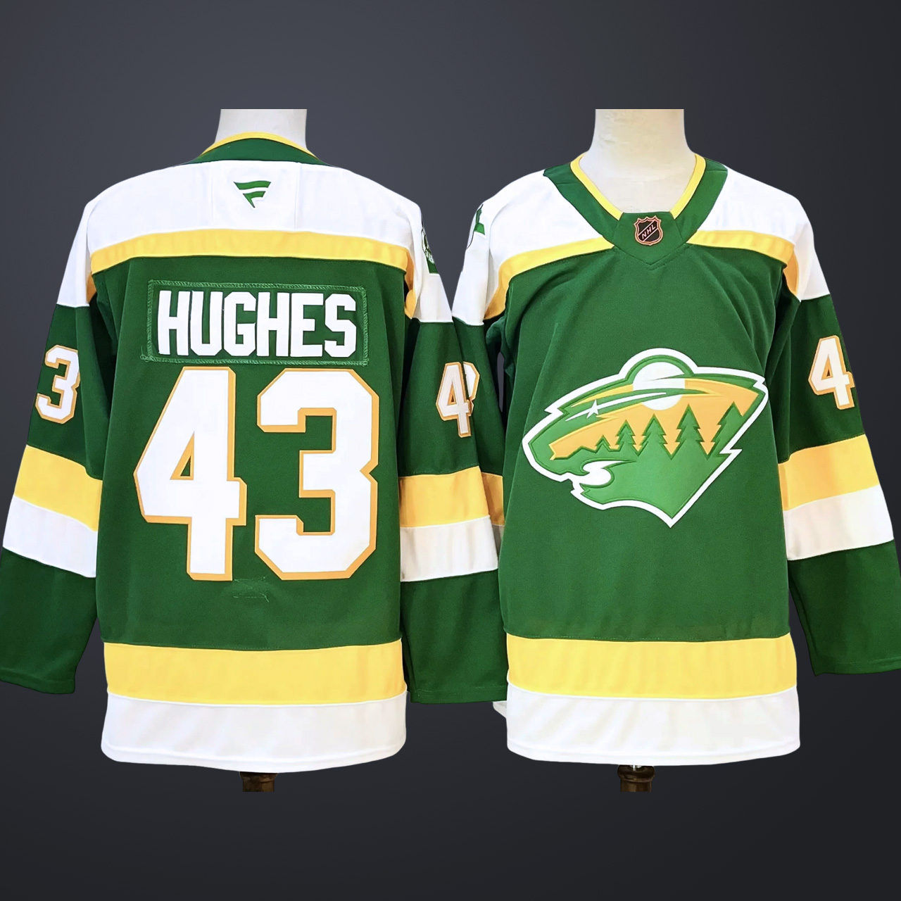 Men's Minnesota Wild #43 Quinn Hughes Green Stitched Jersey