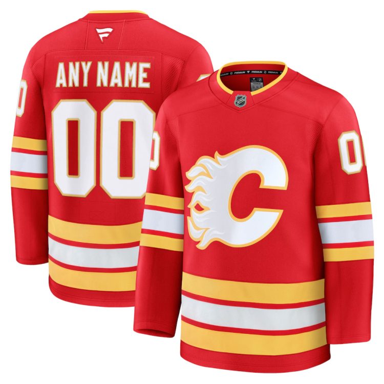 Custom Mens Calgary Flames Stitched Jersey Red