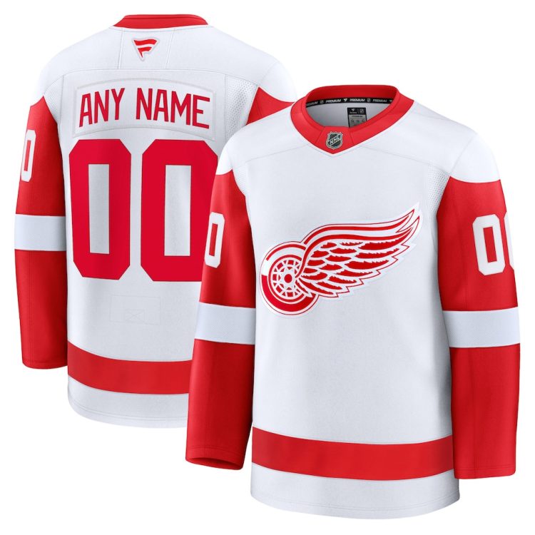 Custom Mens Detroit Red Wings Stitched Jersey - White