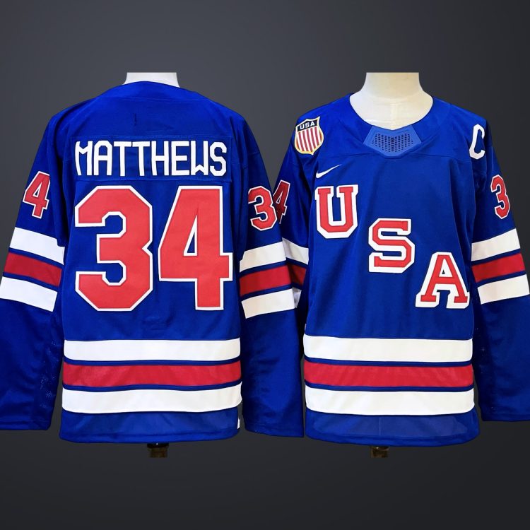 Men's #34 MATTHEWS Team USA 2026 Olympic Navy Stitched Jersey