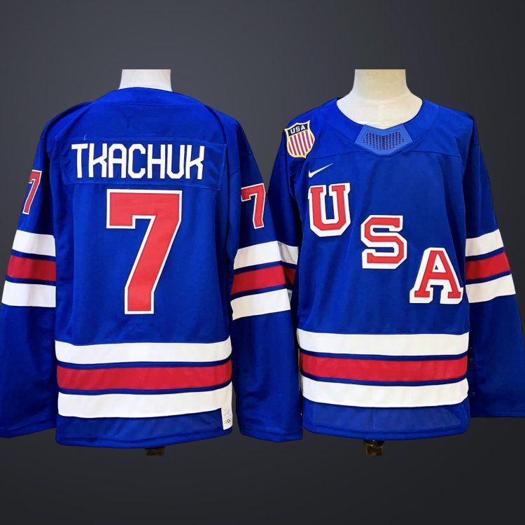 Men's #7 TKACHUK Team USA 2026 Olympic Navy Stitched Jersey