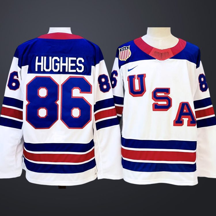Men's #86 HUGHES Team USA 2026 White Away Stitched Jersey