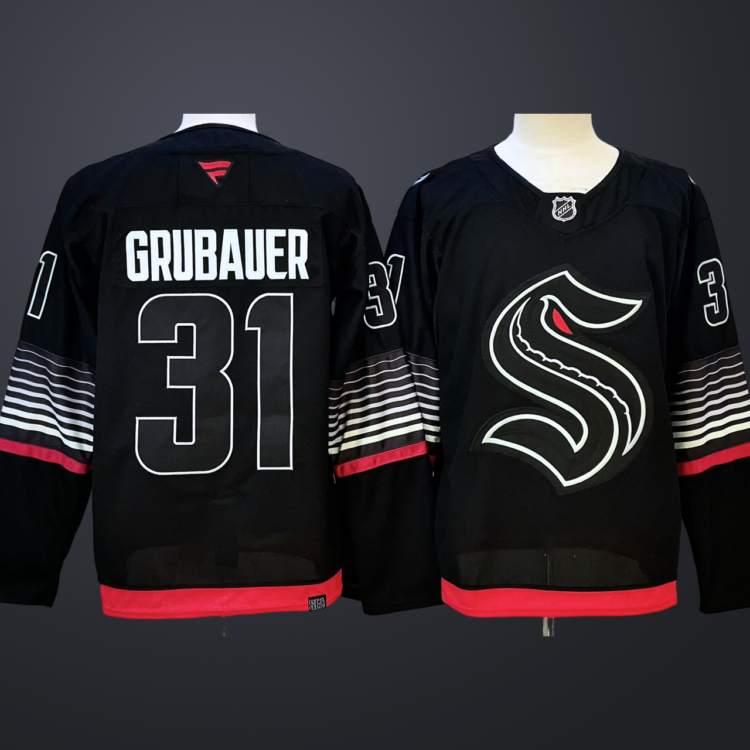 Men's Seattle Kraken #31 Philipp Grubauer Black 2026 Alternate Stitched Hockey Jersey