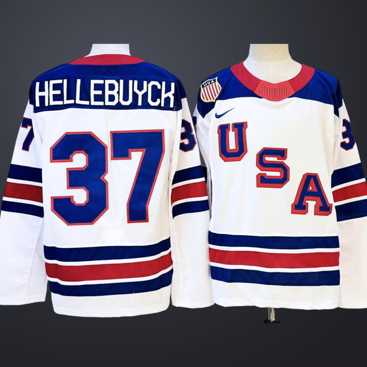 Men's USA #37 Connor Hellebuyck White 2025-2026 Stitched Jersey