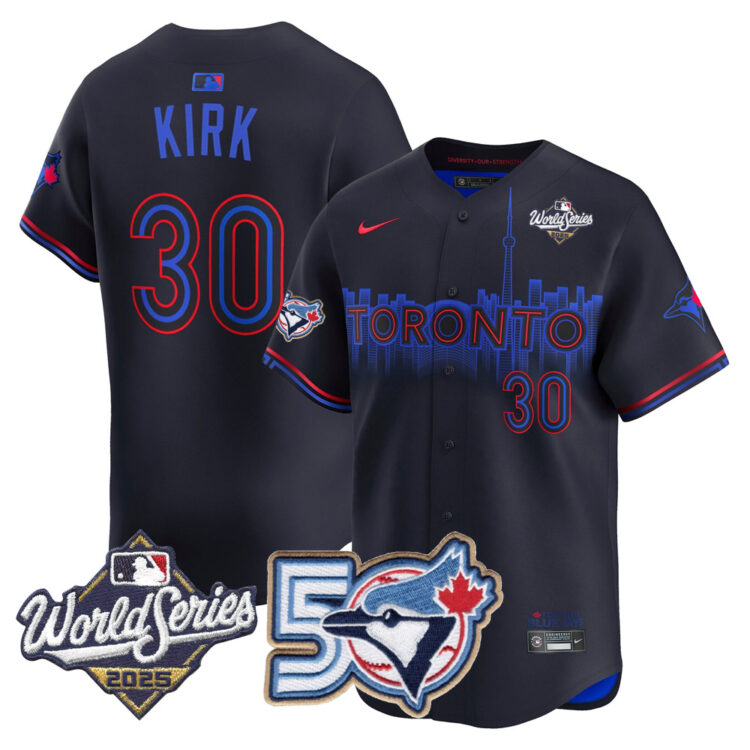 Blue Jays 50th Patch 2025 World Series City Connect #30 Kirk Stitched Jersey