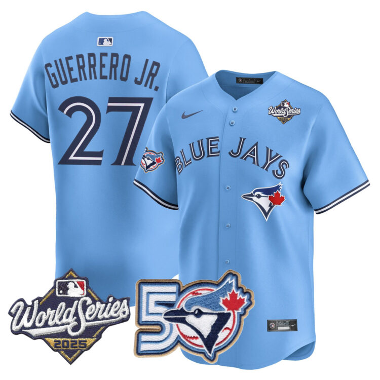 Blue Jays 50th Patch 2025 World Series Powder Blue #27 Guerrero JR. Stitched Jersey