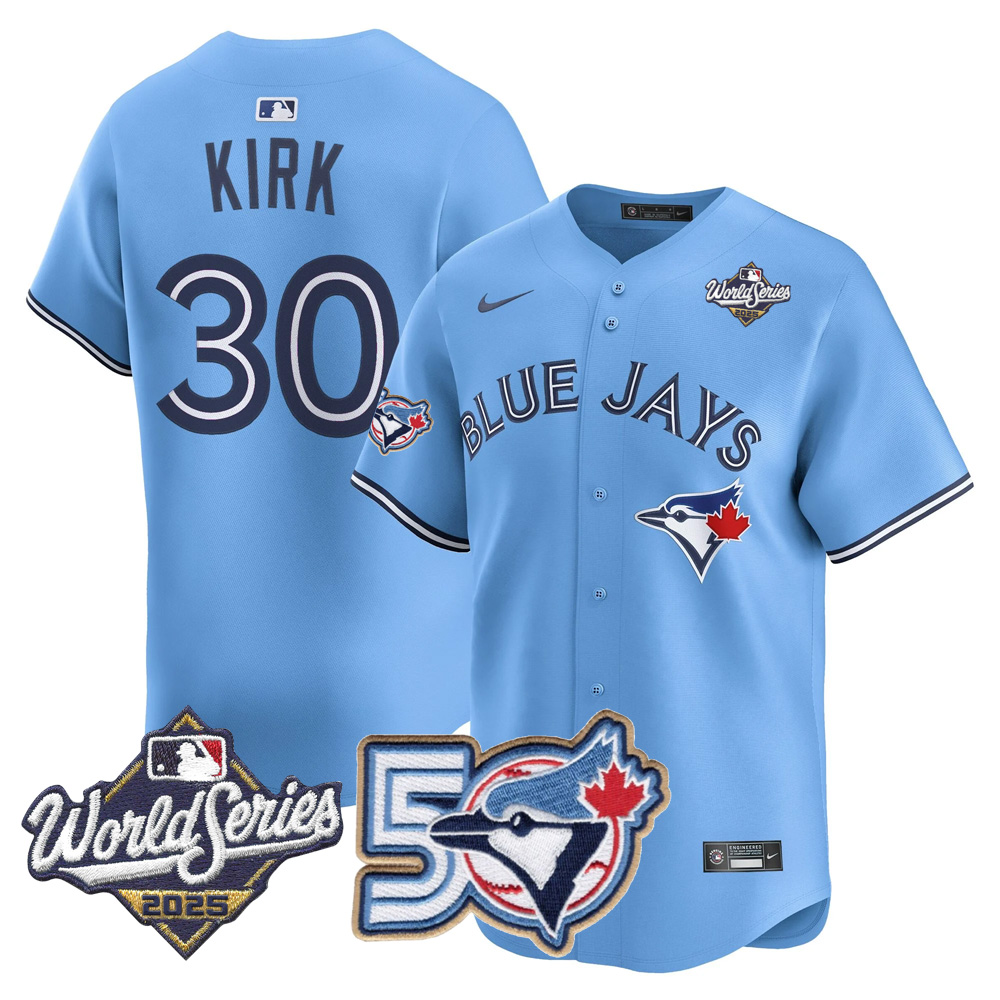 Blue Jays 50th Patch 2025 World Series Powder Blue #30 Kirk Stitched Jersey