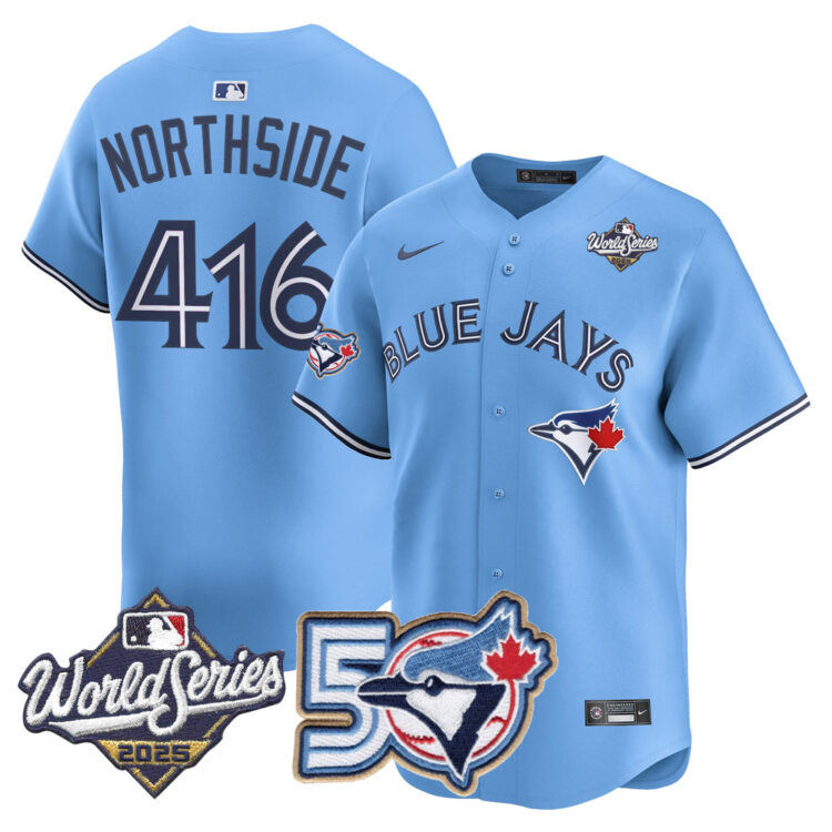 Blue Jays 50th Patch 2025 World Series Powder Blue #416 Northside Stitched Jersey
