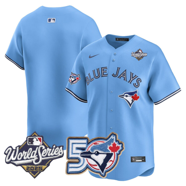 Blue Jays 50th Patch 2025 World Series Powder Blue Team Blank Stitched Jersey