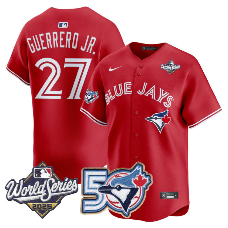 Blue Jays 50th Patch 2025 World Series Red #27 Guerrero JR. Stitched Jersey