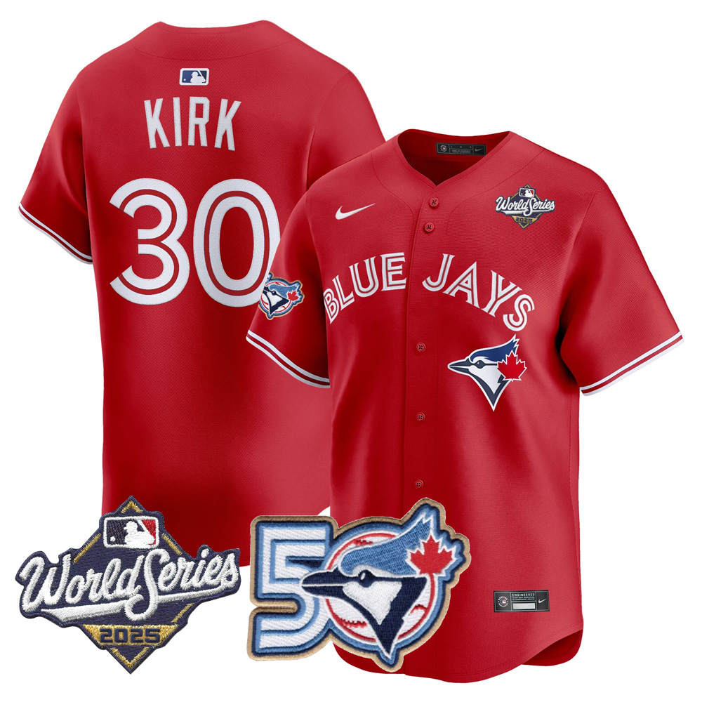Blue Jays 50th Patch 2025 World Series Red #30 Kirk Stitched Jersey