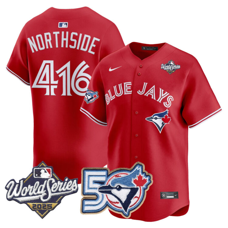 Blue Jays 50th Patch 2025 World Series Red #416 Northside Stitched Jersey