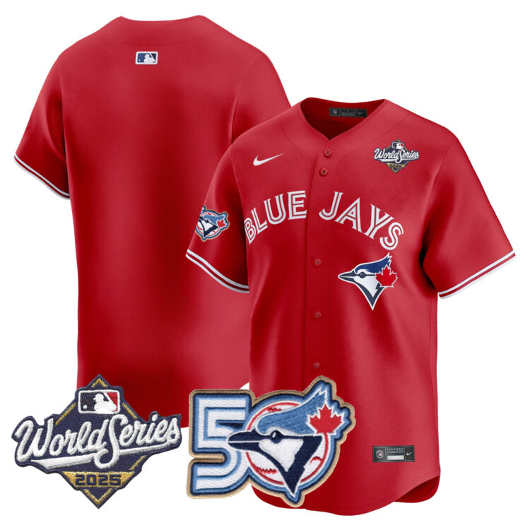 Blue Jays 50th Patch 2025 World Series Red Team Blank Stitched Jersey