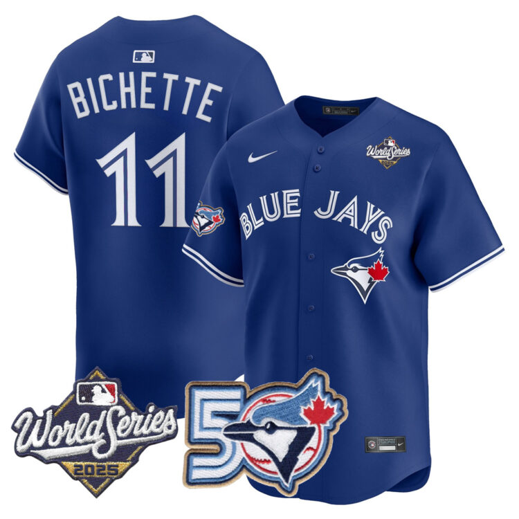 Blue Jays 50th Patch 2025 World Series Royal #11 Bichette Stitched Jersey