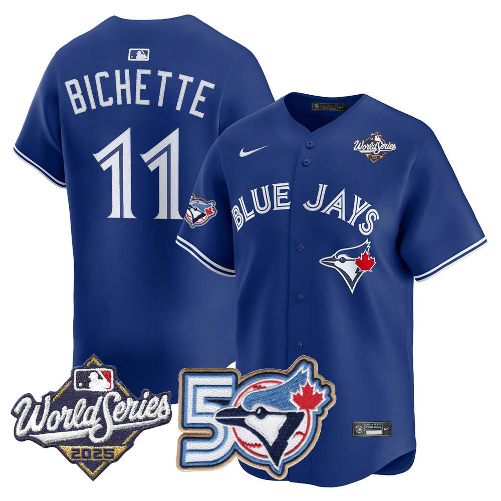Blue Jays 50th Patch 2025 World Series Royal #11 Bichette Stitched Jersey