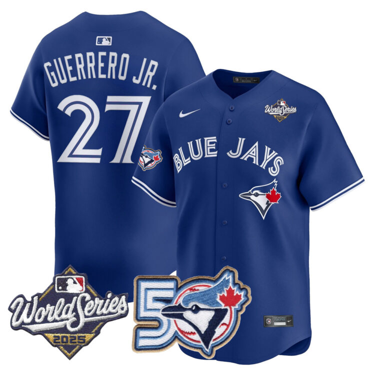 Blue Jays 50th Patch 2025 World Series Royal #27 Guerrero JR. Stitched Jersey