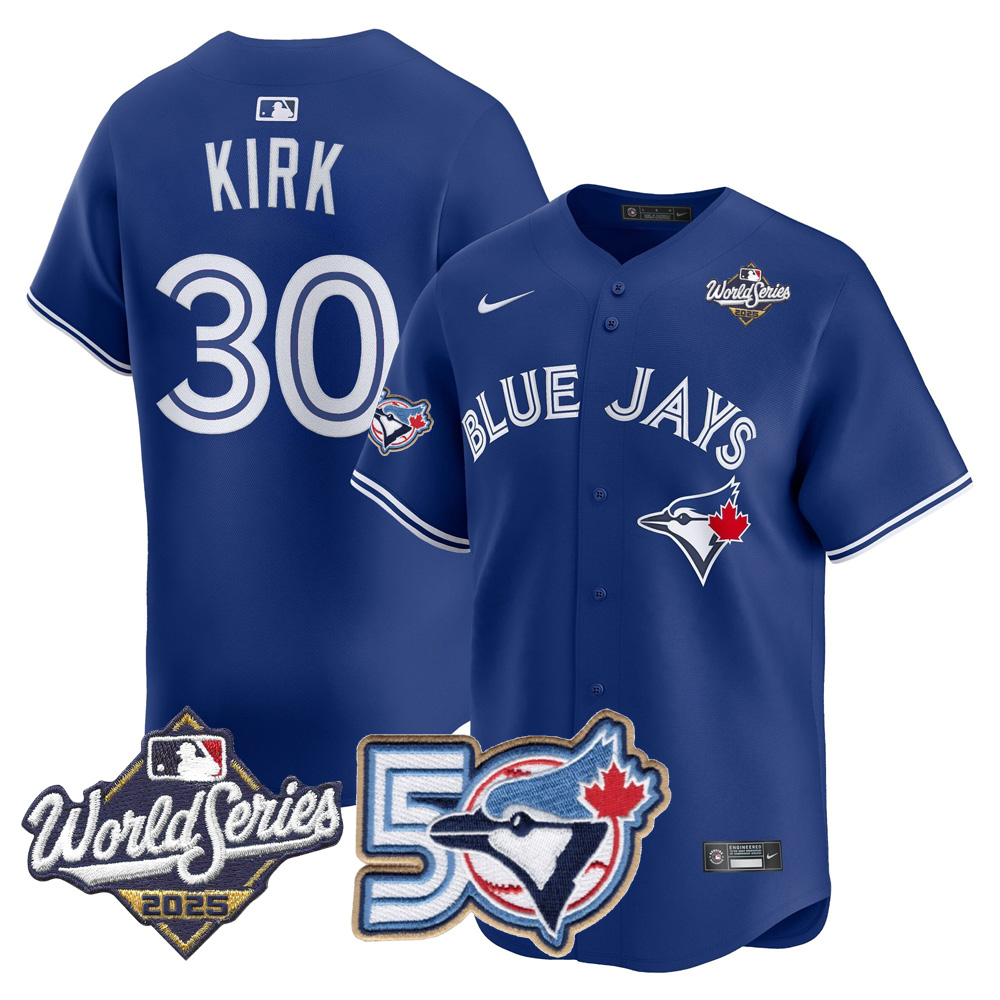 Blue Jays 50th Patch 2025 World Series Royal #30 Kirk Stitched Jersey