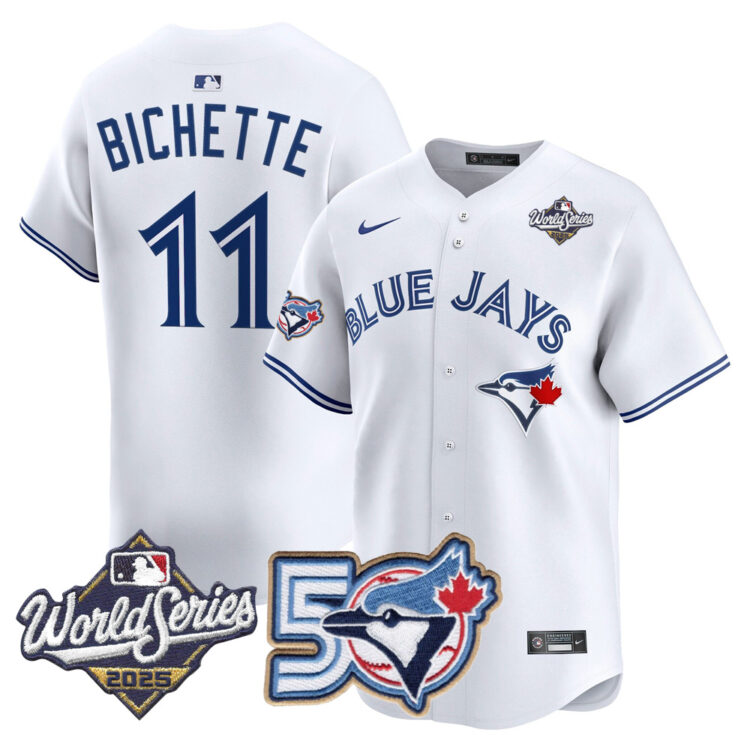 Blue Jays 50th Patch 2025 World Series White #11 Bichette Stitched Jersey