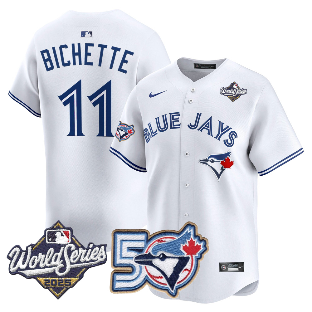 Blue Jays 50th Patch 2025 World Series White #11 Bichette Stitched Jersey