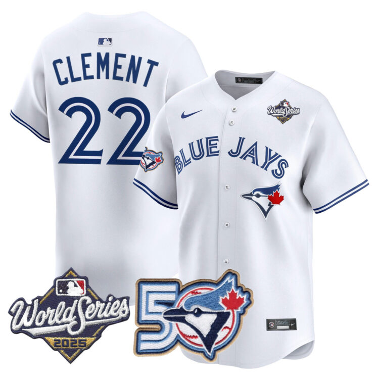Blue Jays 50th Patch 2025 World Series White #22 Clement Stitched Jersey