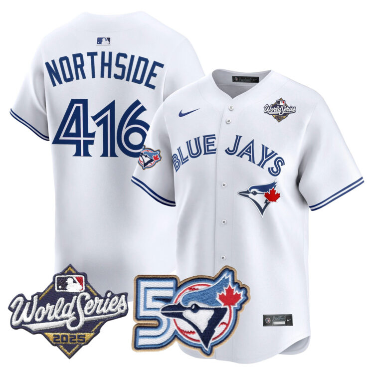 Blue Jays 50th Patch 2025 World Series White #416 Northside Stitched Jersey