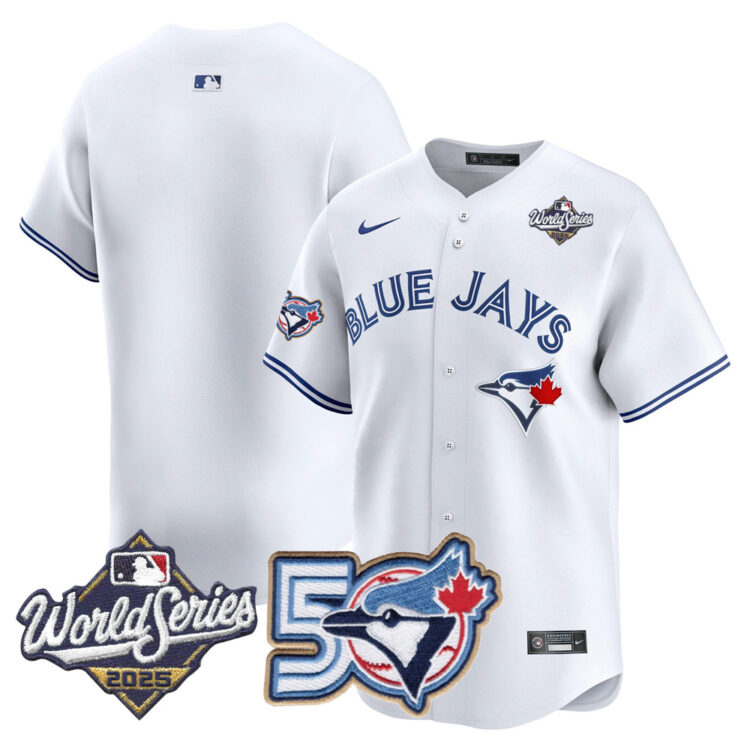 Blue Jays 50th Patch 2025 World Series White Team Blank Stitched Jersey