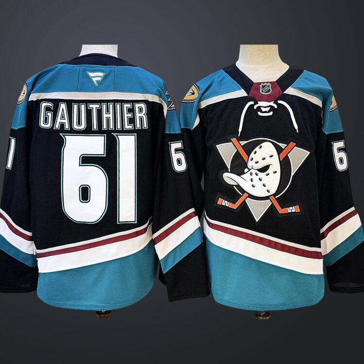 Men’s Anaheim Ducks #61 Gauthier BlackTeal  Stitched Jersey