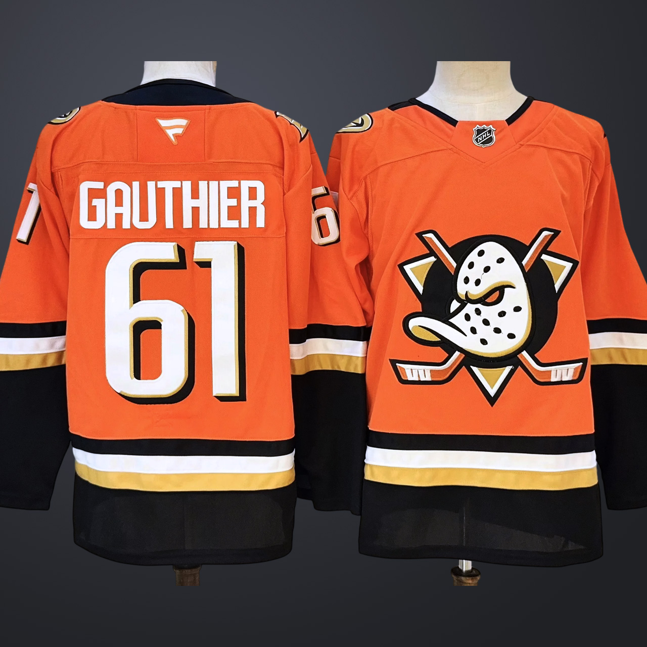 Men’s Anaheim Ducks #61 Gauthier Orange Black Stitched Jersey